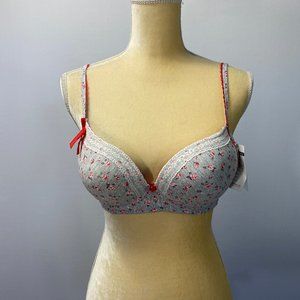 Binnys Pushup Bra Floral Grey & Red SZ 34C NWT